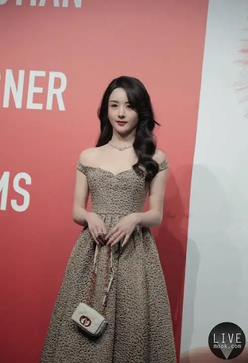 赵丽颖演绎dior露肩豹纹连衣裙,一头长卷发女人味十足