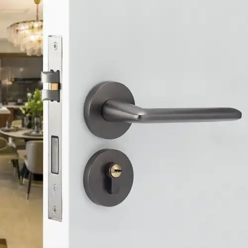 洛克家门锁卧室静音分体木门锁具室内锁锌合金执手锁金色把手