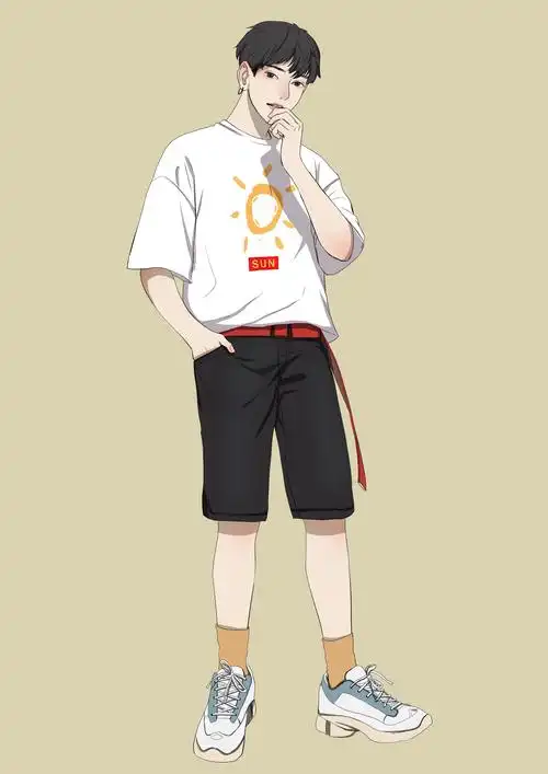夏季服装男生全身插画板绘