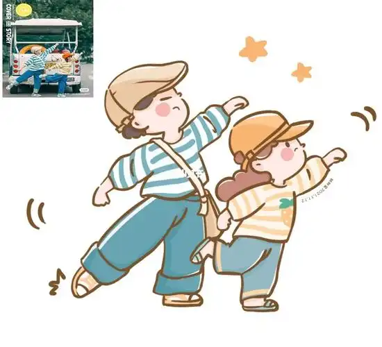 小时候vs长大  #头像  #二胎  #兄妹日常 #儿童插画  #钟