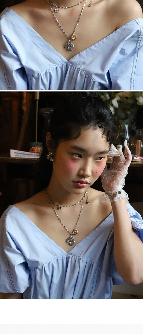 韩国augustharmony正品代购镶钻人像硬币坠圆珠链条短项链女颈链