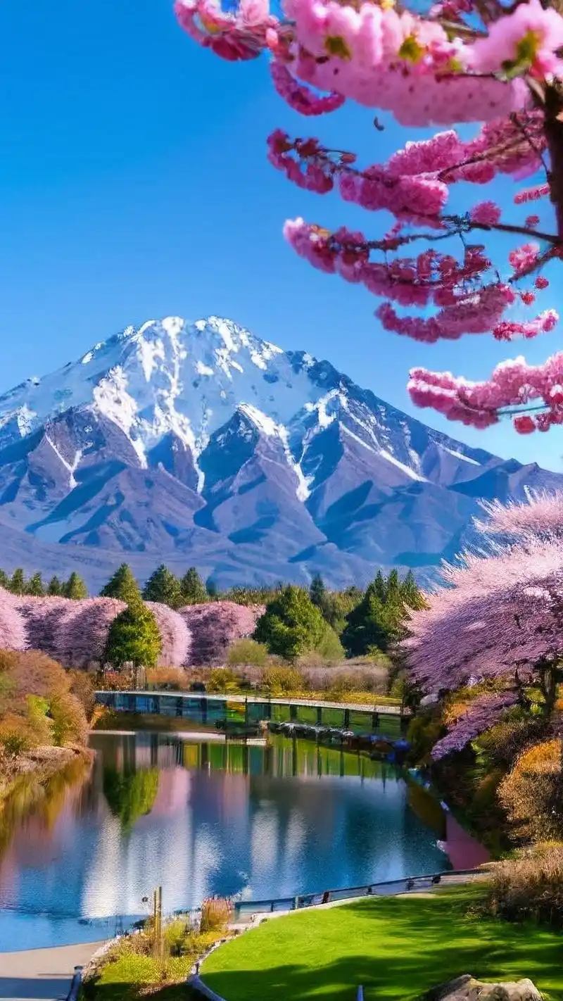 日语壁纸🌸富士山与樱花的浪漫邂逅