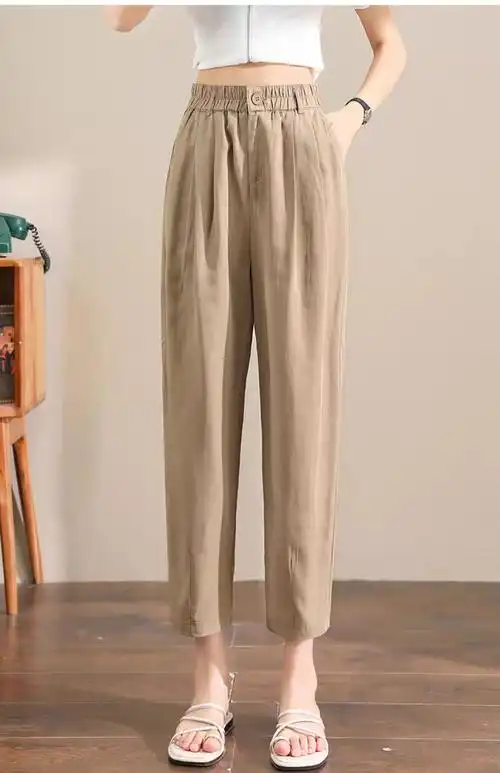 哈伦裤女夏季薄款宽松女裤棉麻九分裤高腰亚麻休闲裤小个子裤子 - 17