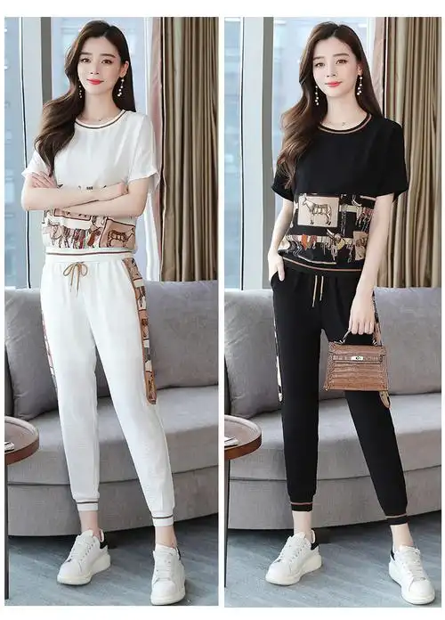 实拍韩版休闲套装女2020年新款气质洋气时尚女装夏天九分裤两件套