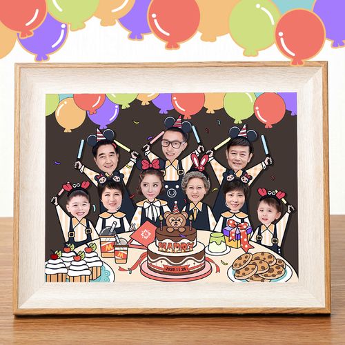 q版真人头像手绘全家福多人集合相框照片定制礼物生日派对动漫画