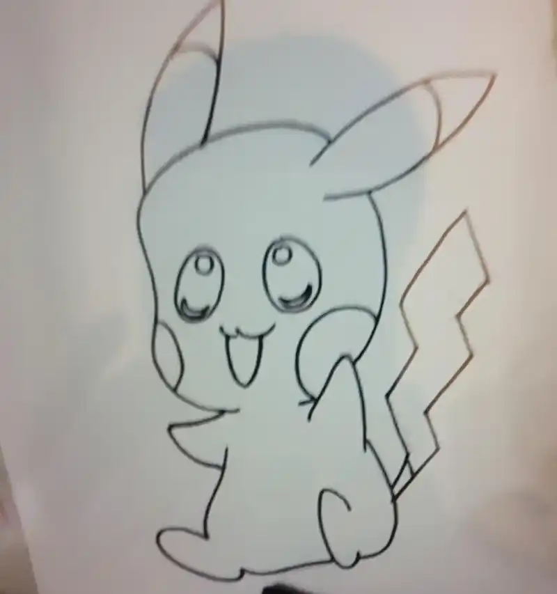 简单画93皮卡丘 绘画重点: 卡通人物手和脸遮挡关系 两只耳朵远近