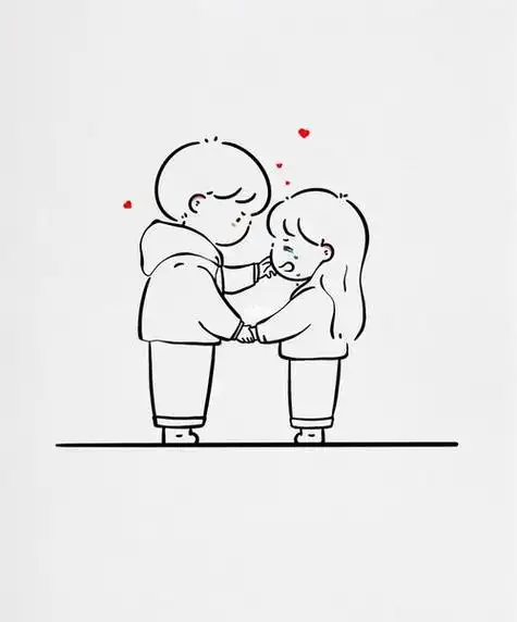 情侣简笔画你一哭他的世界就乱了