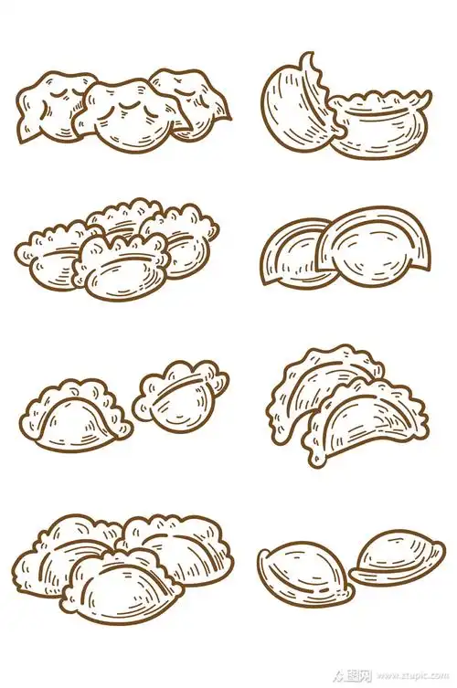 手绘线描饺子装饰免抠