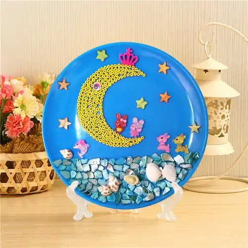 儿童益智手工diy天然贝壳海螺贴画材料包 创意手工粘贴圆盘画礼物