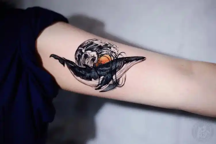 盖图丨鲸鱼海浪日落