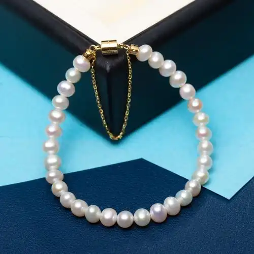 珍珠天然手链555mm白色小珍珠淡水时尚简约磁力扣款手饰