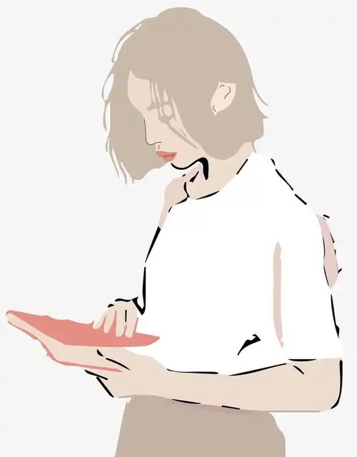 手绘看书的女人免抠图