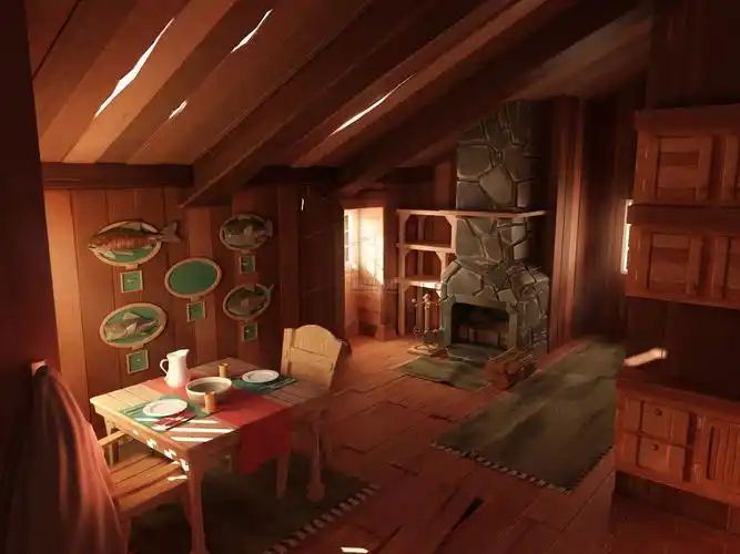 小木屋内部温馨家居餐厅