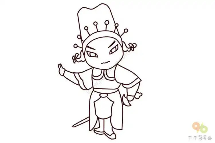 京剧铁弓缘石须龙帐下部将简笔画