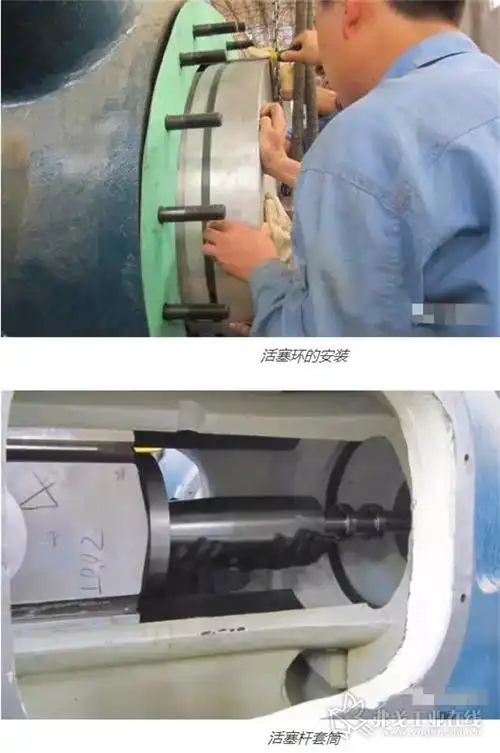 气缸盖的安装机身内件的拆卸1,将压缩机机身内的十字头,连杆,曲轴