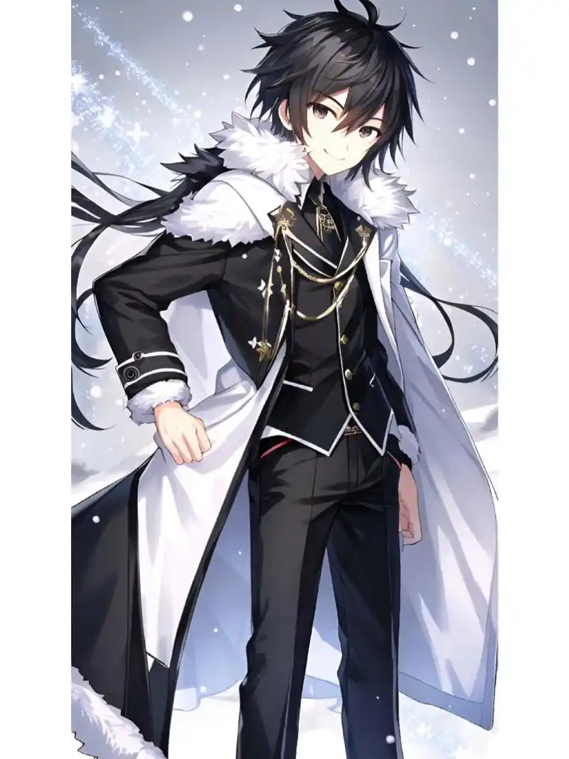 冬季雪花飘飘男人帅哥,动漫二次元绘画人物