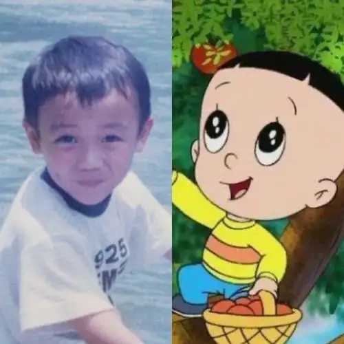 林彦俊童年照#一改平日帅气画风,继蜡笔小新之后竟然又撞脸卡通人物