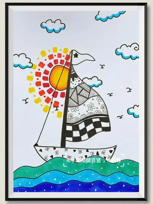 马克笔创意线描画帆船77