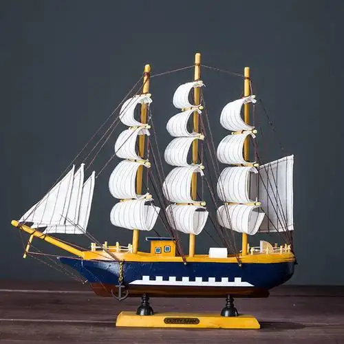 木质帆船模型摆件地中海客厅家居装饰品一帆风顺小工艺船手工制作