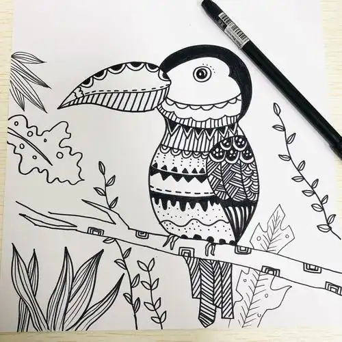 线描装饰画大嘴鸟