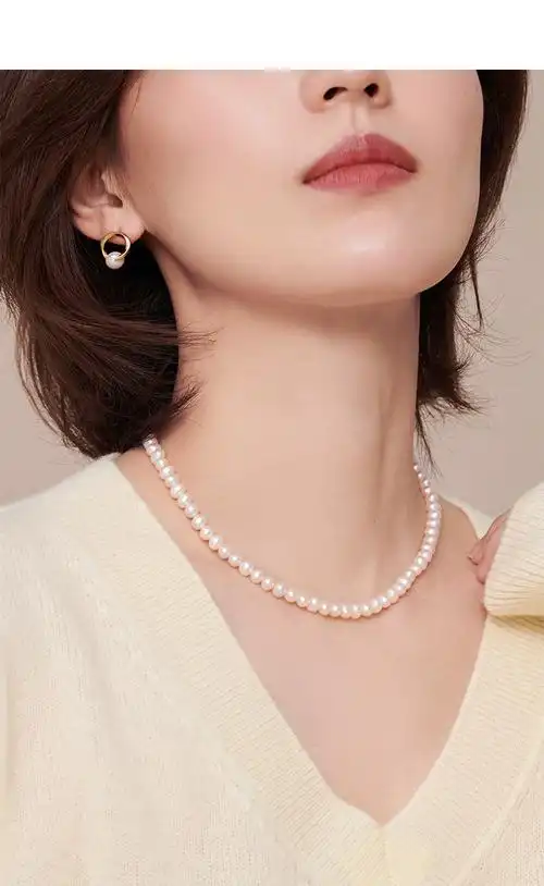 豪珠 淡水珍珠项链女 轻奢小众设计感时尚颈链 椭圆形珍珠项链(5-6mm)