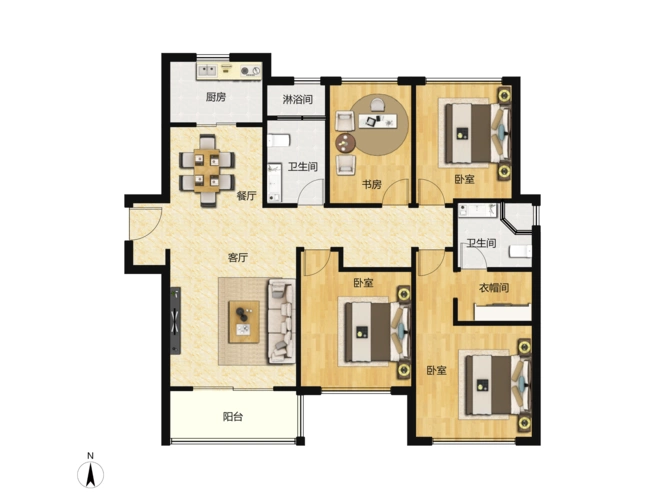 融创城开中原宸院4室2厅2卫户型图