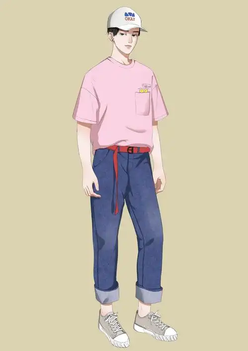 夏季服装男生全身插画板绘