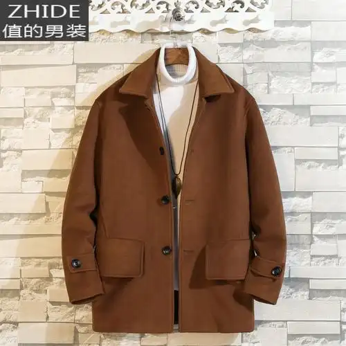 suntek冬季毛呢大衣男短款时尚潮流妮子外套韩版修身百搭呢料夹克风衣