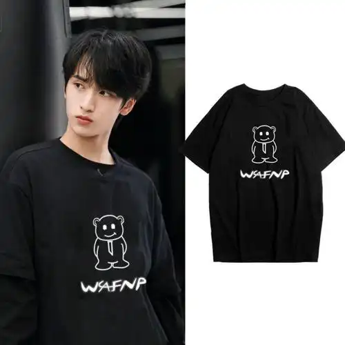 纯棉后包领严浩翔同款衣服小熊t恤女学生情侣2022新款夏季短袖i - 17