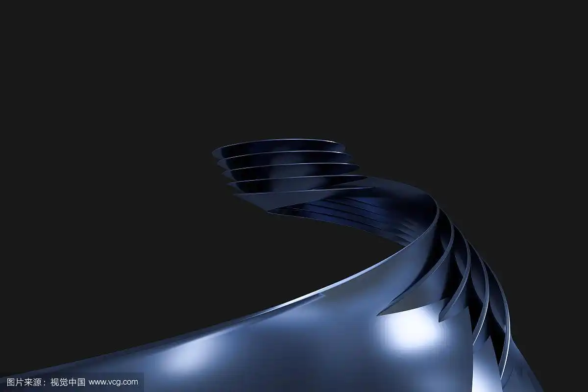 蓝色流动曲面金属,三维渲染