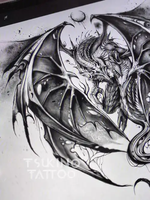 半背欧洲龙手稿blackwork