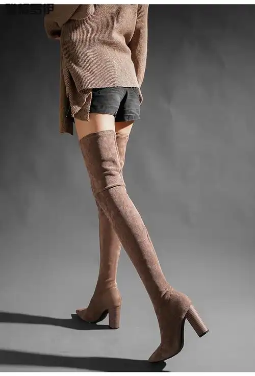 过漆长靴子女过膝盖皮高桶靴长靴秋冬超盖长筒靴高跟显瘦大腿靴粗跟