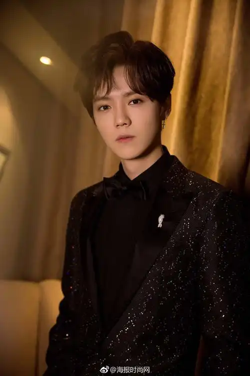 鹿晗@m鹿m 身着lanvin 2019早春系列黑色亮片西服套装