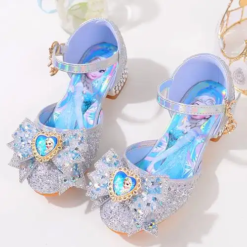 女童高跟鞋爱莎儿童公主鞋水晶鞋软底魔术贴女孩皮鞋冰雪奇缘童鞋