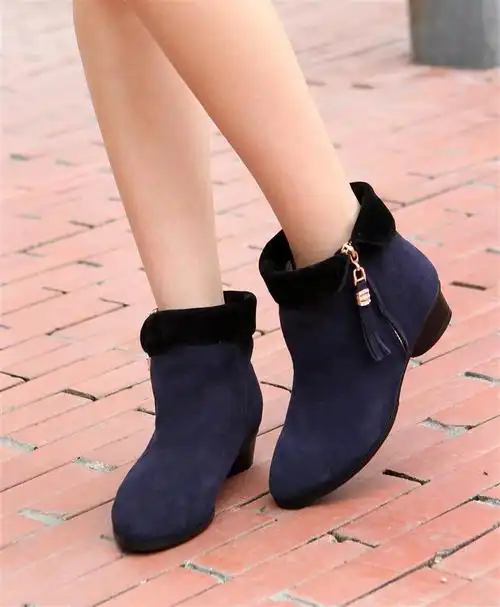 「图」欧美潮流 高丝牛翻绒侧拉链粗跟靴 春秋女靴