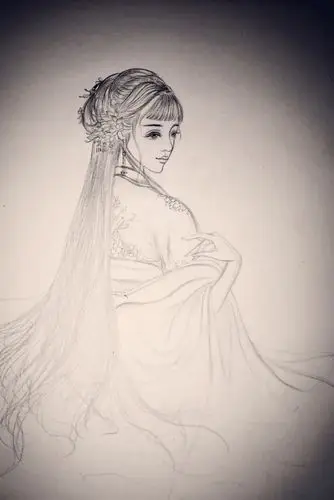 手绘 古风 女子 线稿