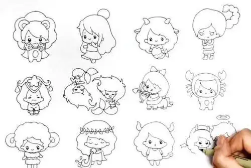 q版十二星座简笔画怎么画卡通可爱十二星座简笔画女孩教程