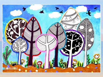 儿童画冬至儿童画圣诞节儿童画创意儿童画线描画油画棒画