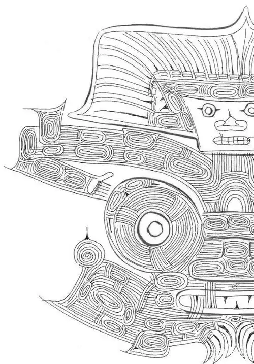 良渚文化神兽纹玉琮线描图局部