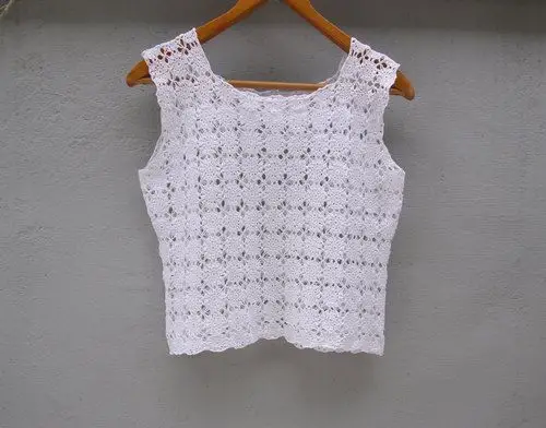 foak古著 普普风编织钩花背心