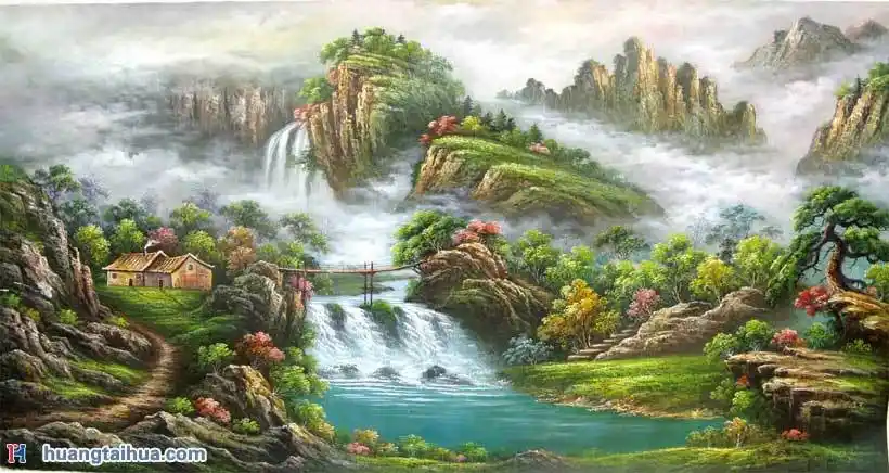 招财树聚宝盆山水画