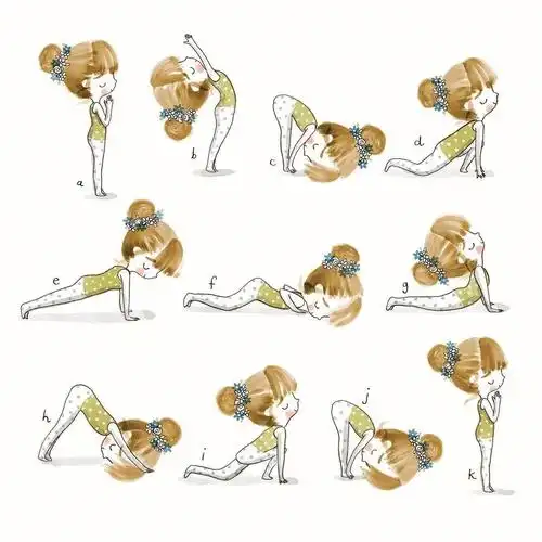 式拜日式(太阳致敬式),瑜伽体位练习的初级入门方法,一般由十二个姿势