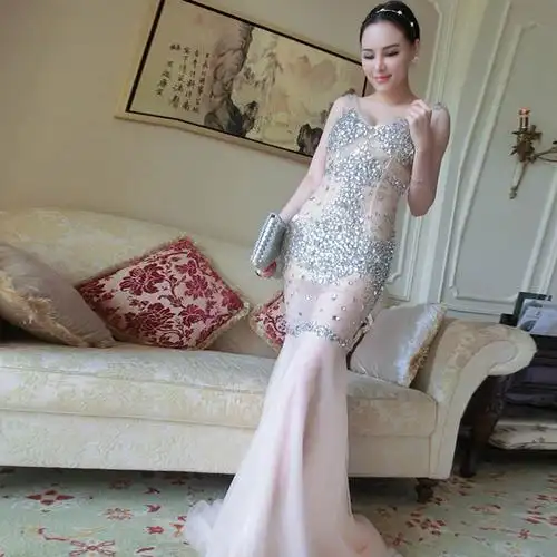包邮性感透视钉钻礼服深v晚装车模dj夜店主持人影楼主题写真服装图片