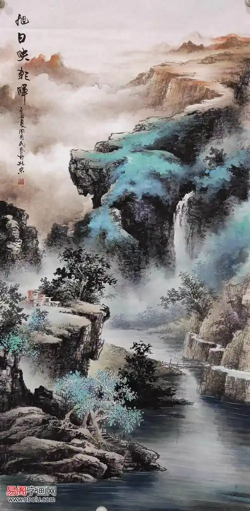 周国民彩墨山水画秀雅苍润平和闲适