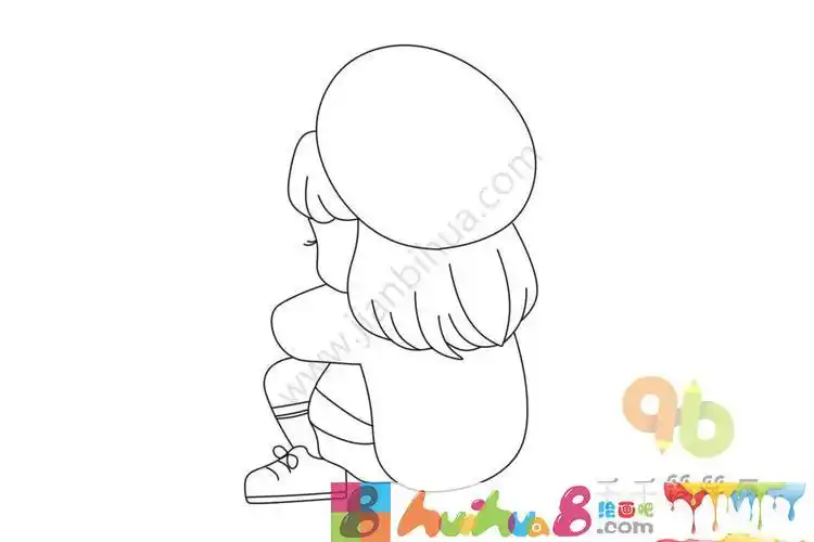 简笔画女孩侧身蹲下