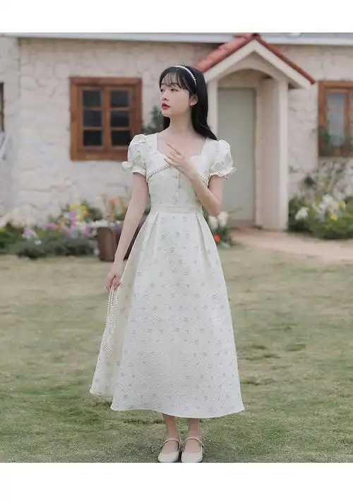 拓涩tuose连衣裙香港潮牌夏季新款女装裙子法式收腰显瘦甜美复古泡泡