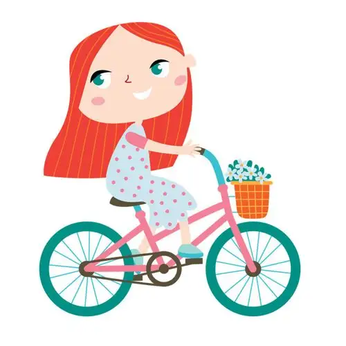 手绘卡通儿童骑着自行车素材图片设计元素素材免费下载(图片编号:8815