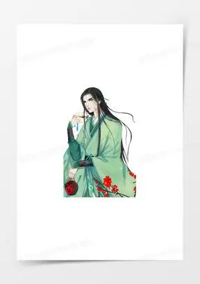 喝酒的绿衣男子古风手绘