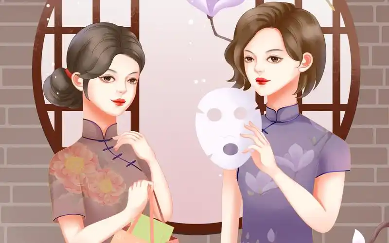 国潮旗袍美人插画