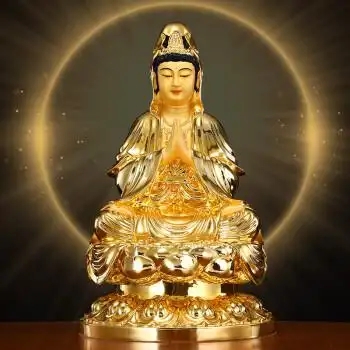 九黎 精品铜雕观音菩萨 家供合掌观音佛像合十观世音菩萨客厅摆件 19